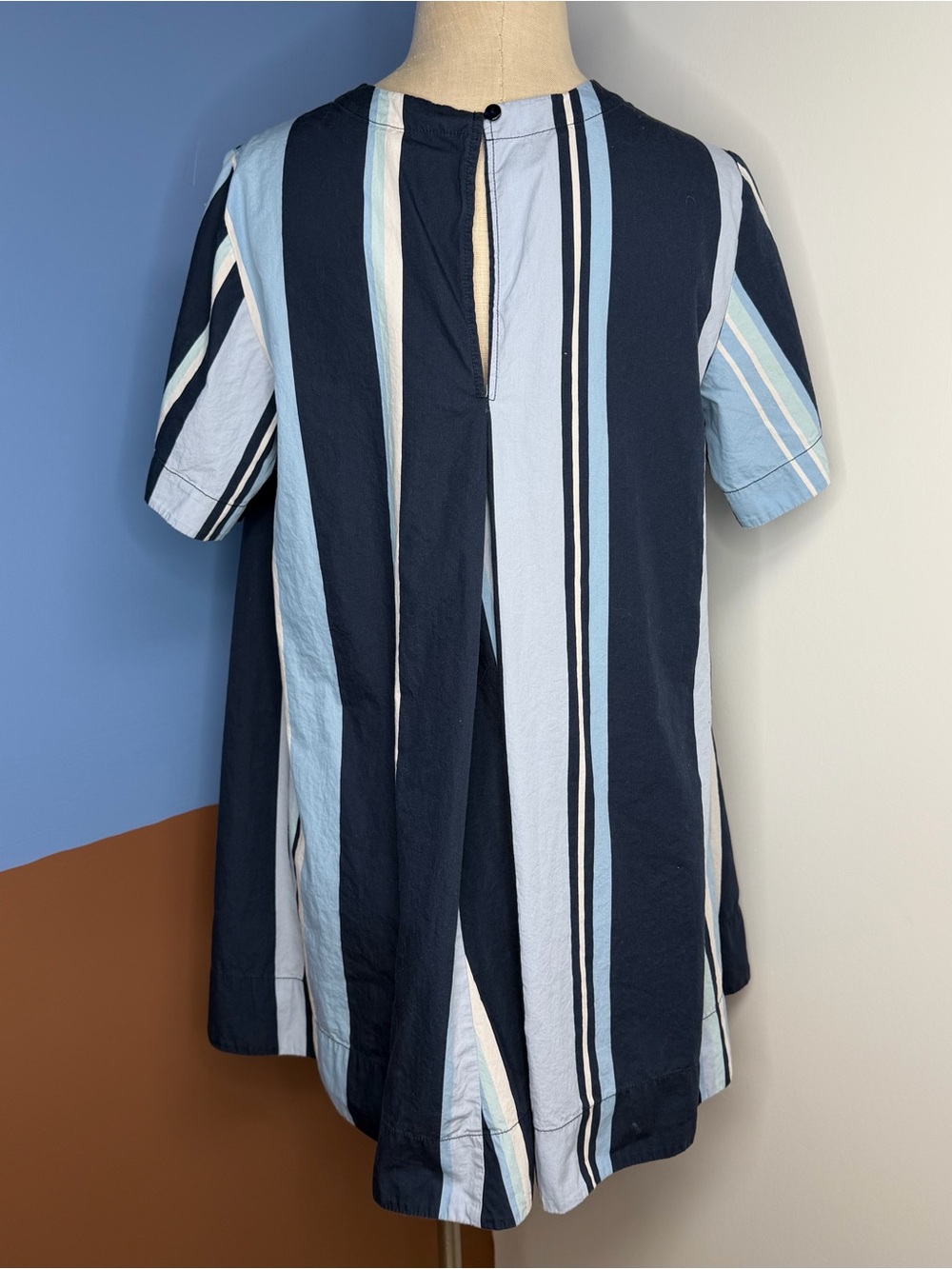 Anthropologie Maeve The Emmy Short Sleeve Swing Mini Dress Blue White Medium - Picture 4 of 8